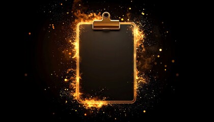 Poster - A fiery clipboard design against a dark background, showcasing creativity and intensity, perfect for presentations or graphics