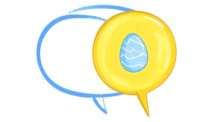 Poster - Colorful speech bubbles with a playful design, featuring a yellow bubble with an egg illustration and a blue outline, suggesting communication or creativity
