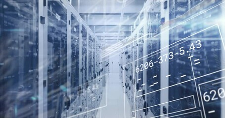 Poster - On start digital UI panels sliding over server rack aisle, displaying live data flow visualization