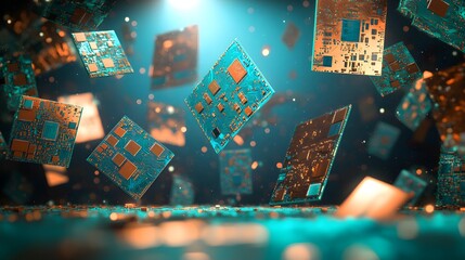 Aufkleber - Floating circuit boards in a digital display.