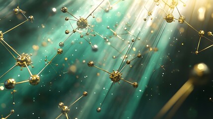 Poster - Golden molecular structure illuminated by light rays.