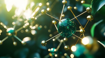 Poster - A network of interconnected spheres in a verdant environment.