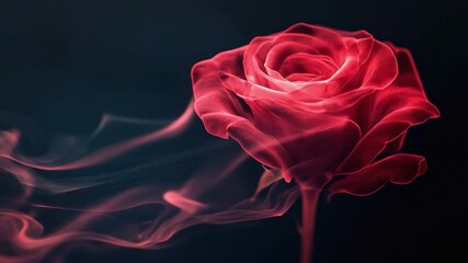 Poster - Elegant Red Rose with Dreamy Smoke Effect on Dark Background in Artistic Floral Photography 4k video footage