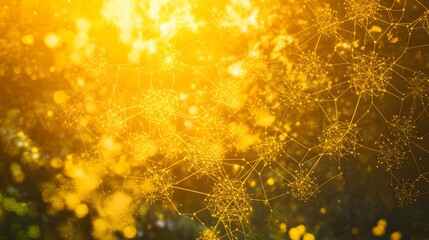 Aufkleber - Golden network structure design with sunlit bokeh.