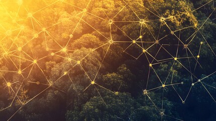 Aufkleber - Forest canopy interconnected by digital lines.