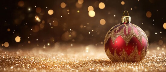 Poster - celebrating christmas and new year with a bright red and gold or