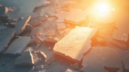 Poster - Cracked surface illuminated by sunlight in a natural setting during golden hour