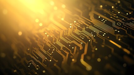 Poster - Abstract view of golden circuit board lines.