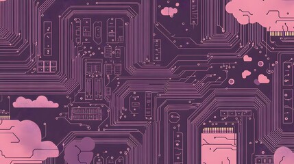Poster - Abstract design of circuit board with clouds.