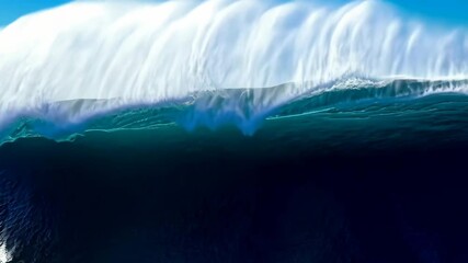 Poster - Ocean surface view showing sunlight reflecting on water, sea wave with white foam cresting and flowing into the deep blue.