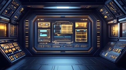 Futuristic interior of a spaceship's command center.