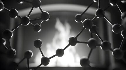 Poster - Abstract molecular design in front of a fireplace.