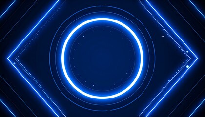Leinwandbilder - Abstract blue neon light circle frame with glowing lines. Perfect for technology, futuristic, or science backgrounds.