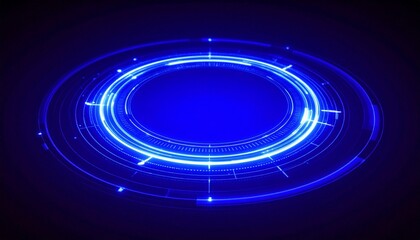 Leinwandbilder - A futuristic, glowing blue tech HUD interface design on a dark background. This image evokes a sense of technology, innovation, and digital advancement.