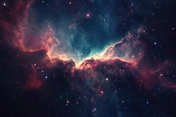 Poster - Colorful nebula in space showcasing vibrant cosmic activity and stunning celestial formations, Animated background of nebula in space, traveling through space and time-lapse Photo background