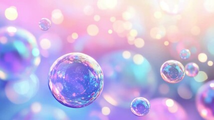 Poster - Colorful and Shimmering Soap Bubbles Floating in a Dreamy Background with Soft Lights and Bokeh Effect 4k video footage
