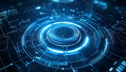 Leinwandbilder - Abstract depiction of a technological data hub with a glowing futuristic design