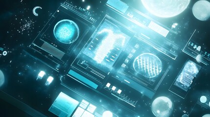 Poster - Futuristic interface displays with glowing data visualization.