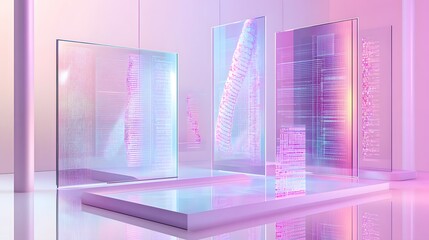 Poster - Abstract digital display panels in a light-filled space.