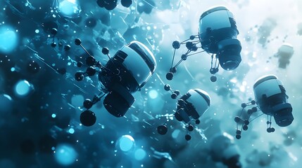 Poster - Futuristic mechanical devices in a vibrant blue space.
