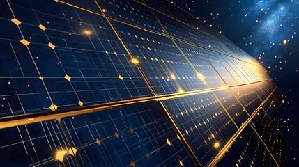 Poster - Futuristic solar panels extending into space.