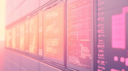 Poster - Row of glowing screens displaying abstract data visualizations.
