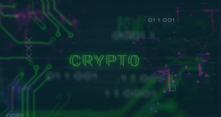 Poster - Binary digits sparking C forming then letters glitching and resolving into CRYPTO pulsing green