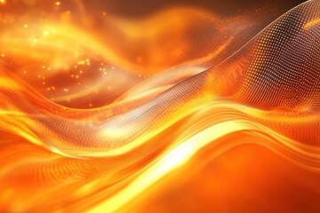 Poster - Abstract digital wave with glowing orange reflections creates a mesmerizing effect in modern art design, Abstract digital wave with orange glows and reflective surfaces