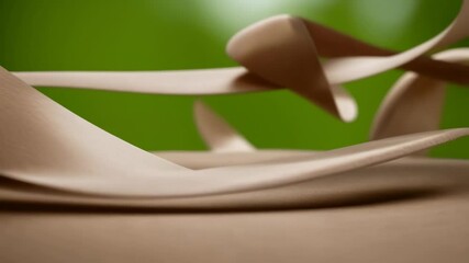 Poster - Abstract Beige Ribbon Curves Flowing Against Green Background, Calm Organic Texture, Minimalist Decorative Element