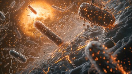Poster - Abstract depiction of bacteria in a dynamic cellular environment.