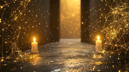 Aufkleber - Warm, golden glow illuminates a pathway between two candles.