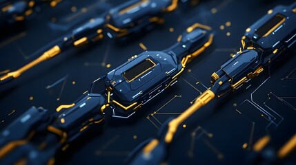 Poster - Futuristic dark navy and gold mechanical components.
