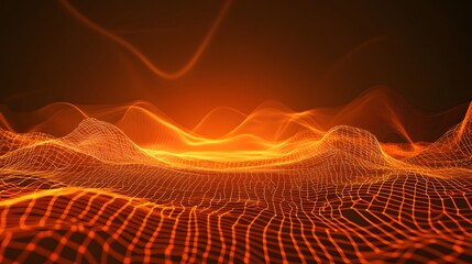 Poster - Abstract digital landscape with orange light effects.