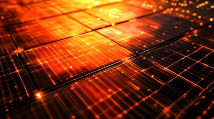 Poster - Abstract digital grid pattern of glowing orange squares.