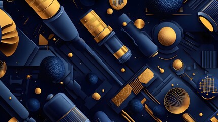 Poster - Abstract design with geometric shapes and golden accents.