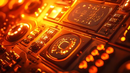 Poster - Close-up view of glowing futuristic control panel.