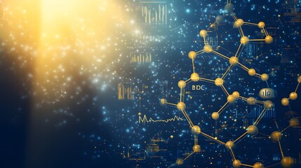 Poster - Golden network structure over abstract data background.