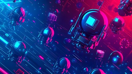 Poster - Abstract digital design with vibrant neon lights and geometric shapes.