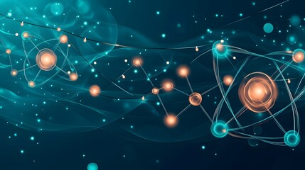 Poster - Abstract digital illustration of atoms and particles.