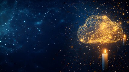 Poster - Golden cloud network design against a dark night sky.