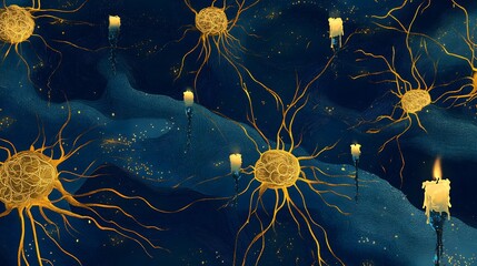 Poster - A detailed illustration of neural networks with candles.