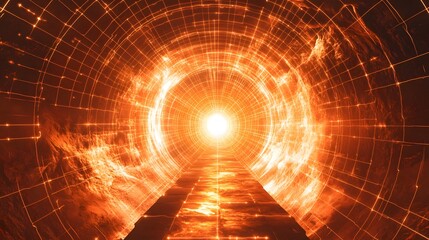 Poster - A digital tunnel of glowing orange light.
