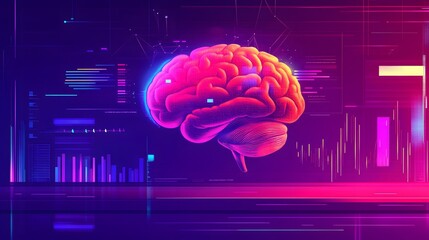 Poster - Digital illustration of a human brain in a technological setting.