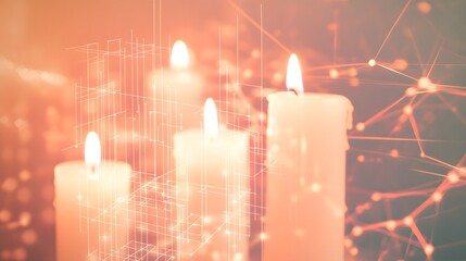 Poster - Warm, glowing candles with abstract network overlay.