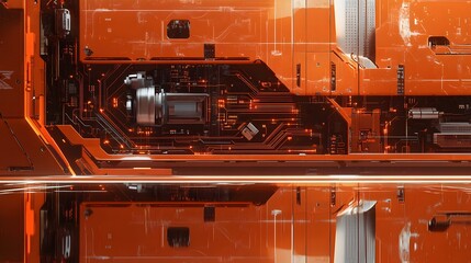 Poster - Intricate orange technological circuit board design.