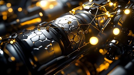 Poster - Close-up view of complex, futuristic mechanical pipeline.