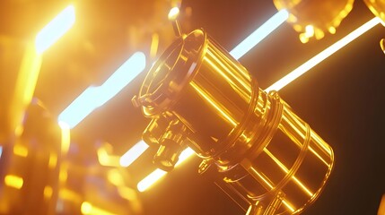 Poster - Golden telescope instrument in vibrant lighting.