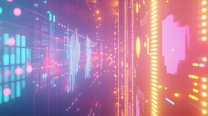 Poster - Dynamic digital tunnel of glowing data streams.