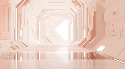 Poster - Interior view of a futuristic, pale peach corridor.