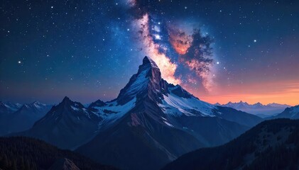 Wall Mural - a majestic mountain peak pierces a breathtaking night sky, dotted with countless stars and a luminou